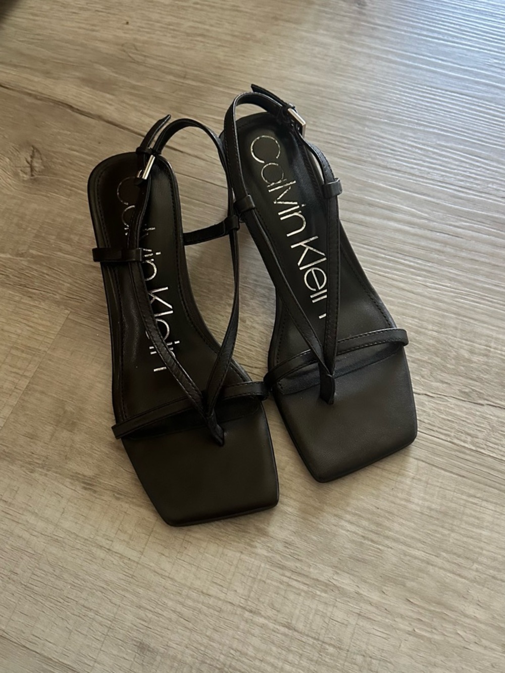 Calvin Klein Black Minimalist Strappy Square-Toe Sandals